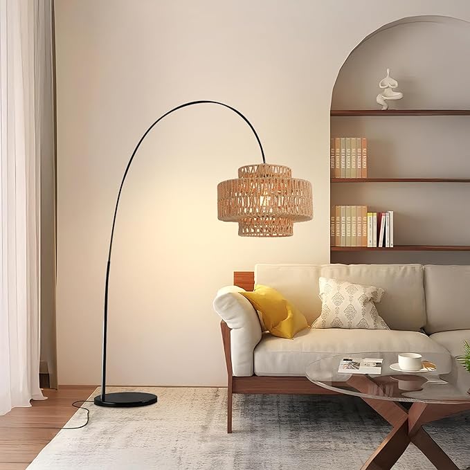 Boho Rattan Lamp Shades for Pendant Light Chandelier Floor Lamps Replacement,Rustic 3-Tier Drum Lamp Shade with Hand-Woven Rattan for Living Room Kitchen Dining Room Office Hotel.