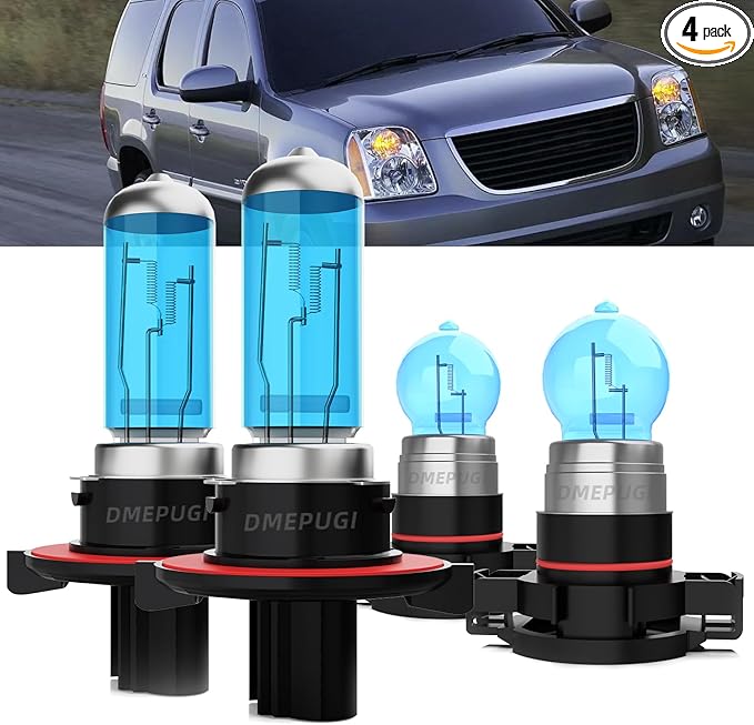 Headlight Bulbs Compatible With GMC Yukon 2007-2014 halogen Headlight Bulbs Front Bulb Light halogens, 9008/H13 High/Low Beam + 5202 / h16 Fog Lights, Super Bright 6000K White,4 Pack