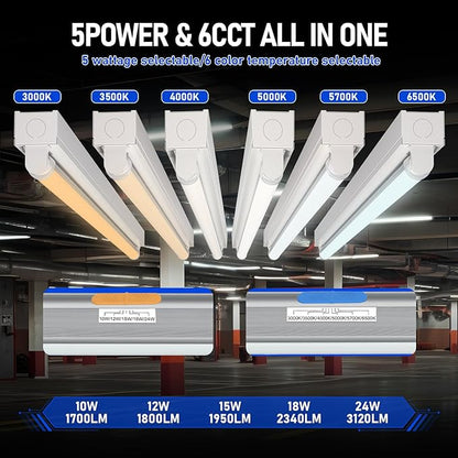 T8 T12 LED Bulbs 4 Foot, 4FT Tube Lights Type A+B Bulbs, 6CCT 3000K-6500K/5 Power(10W-24W) Selectable, T8/T12 4ft Fluorescent Tube Replacement, Plug and Play or Ballast Bypass, ETL DLC(6 Pack White)