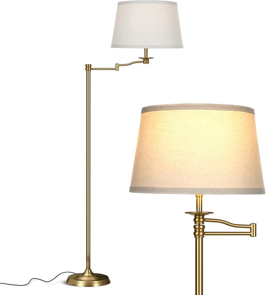 Brightech Caden LED Floor Lamp - Tall Standing Lamp with Swing Arm for Living Rooms & Offices - Antique Brass