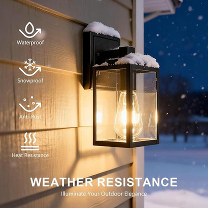 Refice 2-Pack Outdoor Wall Light Fixtures,Waterproof Outdoor Wall Lantern,Wall Mount Exterior Porch Lights, Anti-Rust Outside Lights for Patio, Garage, Doorway, Front Door, Black