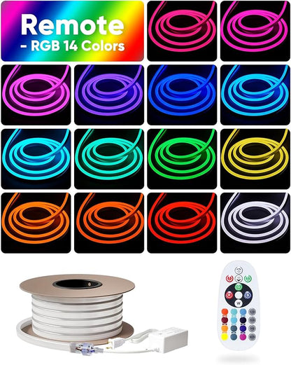Shine Decor LED RGB Neon Rope Lights AC 120V, Expandable & Cuttable Bright Strip Lighting with Remote, Dimmable Color Changing, ETL Cold-Resistant & IP65 Waterproof for in&Outdoor, 10x20mm, 65.6FT
