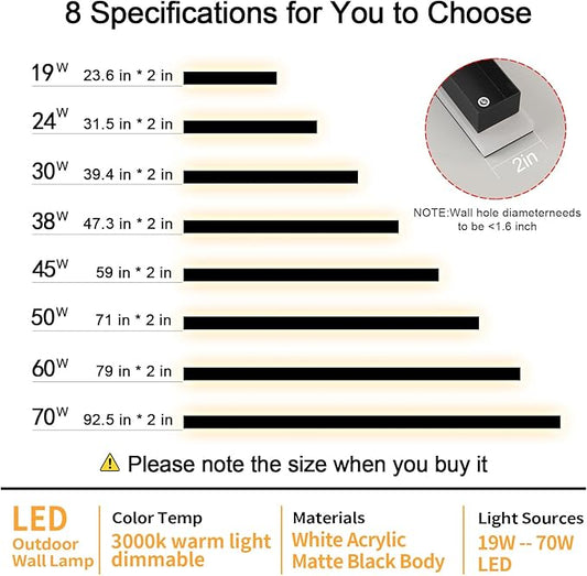 2 Pack Modern Outdoor Wall Lights 23.6" Linear Modern Outdoor Lights 3000K Black Exterior Wall Sconces Long LED Linear Exterior Lighting for Porch Living Room Garage Swimming Pools