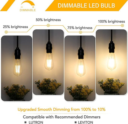 MAXvolador 12-Pack Dimmable Vintage LED Edison Bulb 60W Equivalent, 6W 850Lumens Soft White 3000K ST58 Antique Filament Light Bulbs, E26 Base