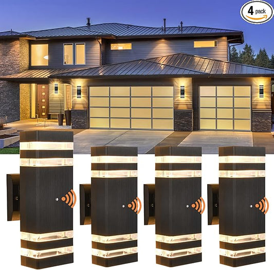 Dusk to Dawn Outdoor Wall Lights, 4 Pack Up and Down Outdoor Lights for House, Waterproof Aluminum Exterior Lighting Fixtures for Porch Garage Patio