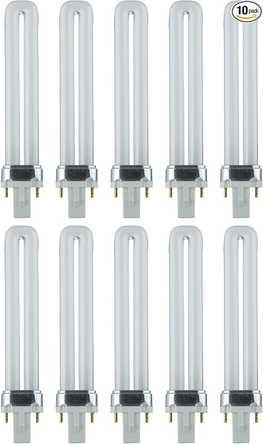 Sunlite PL9/SP30K Compact Fluorescent PL 2-Pin Single U-Shaped Twin Tube, 9 Watts, 120 Volts, 530 Lumens, 3000K Warm White, 2-Pin G23 Base, 10 Pack