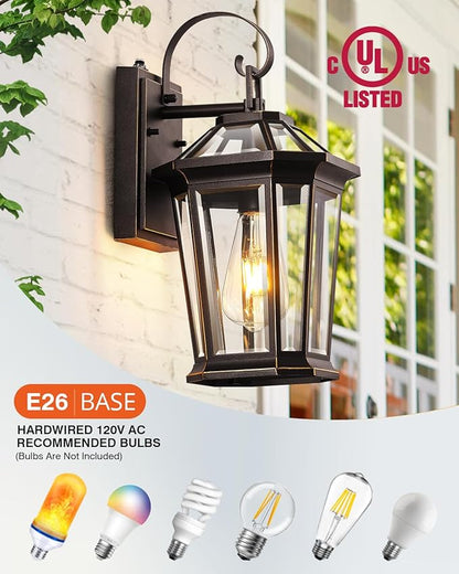 VIANIS Outdoor Wall Light Fixtures, Aluminum Dusk to Dawn Outdoor Lighting with Tempered Glass, Weatherproof Exterior Lighting Fixtures, Oil-Rubbed Bronze Gold Trim Front Porch Light for Door, Patio