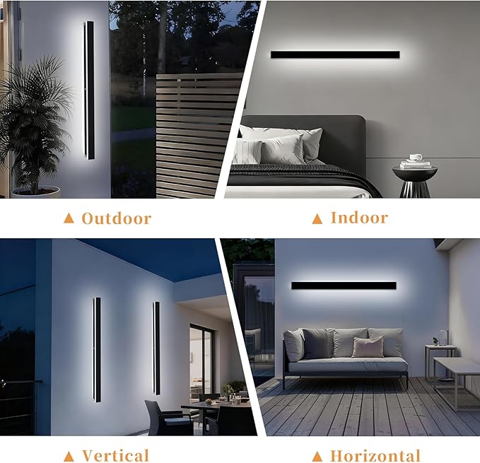 Modern Black Outdoor Wall Lights for House 59.1" Garage Exterior Lighting Fixtures LED IP65 Outdoor Wall Light Dimmable 3000K-6000K Long Strip Anti-Rust Wall Lamp for Patio Passage Porch