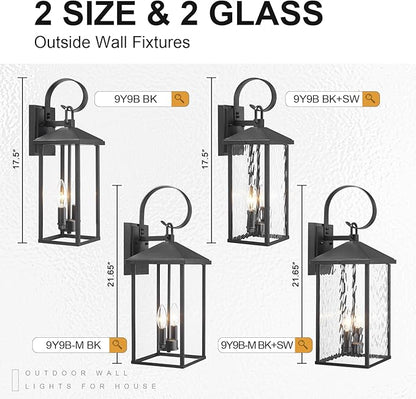 Porch Lights Outdoor Wall Light Fixtures Wall Mount, Modern Exterior Lighting Fixtures with Clear Glass Waterproof, 2-Light E12 Sockets Outside Garage Lights for House Patio Porch, 2 Pack