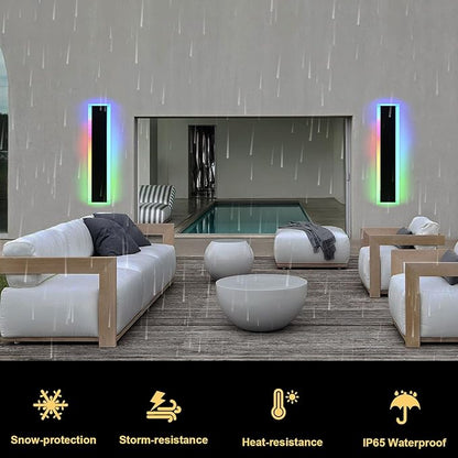 BONLICHT 1 Pack 24in LED Outdoor Wall Lights Modern Black Long Outdoor RGB Wall Sconce IP65 Waterproof Linear Outside Exterior Lighting Fixture for Porch Patio Garden House (Remote Control Included)