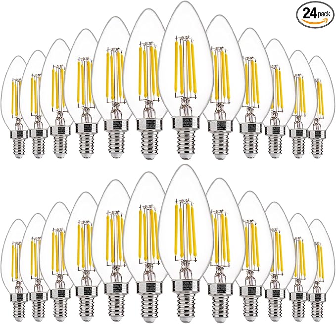 FLSNT 60W Equivalent LED Candelabra Bulbs, Dimmable LED Chandelier Bulbs, E12 Base, 500LM, CRI 82, 24 Pack, 5000K Daylight UL,CA65 Listed.