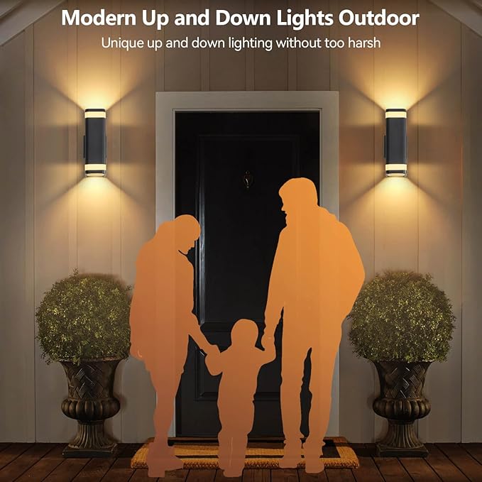 RAYVO Dusk to Dawn Outdoor Wall Light, Modern Up and Down Outdoor Light Fixture with Sensor, Waterproof Aluminum Wall Sconce for Porch Garage Patio, LED Bulbs Included, Black Finish