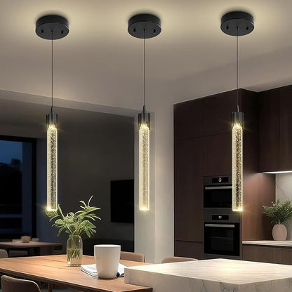 Modern Pendant Lights Kitchen Island Black Crystal Mini Pendant Light with Dimmable LED 2700K-6000K,Bubble Crystal Chandelier Dining Room and Bar - 1 Pack