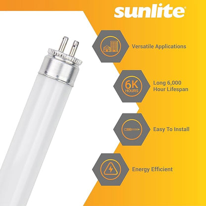 Sunlite 9-Inch F6T5/CW T5 Linear Fluorescent Lamp, 6 Watts, 240 Lumens, 4100K Cool White, Miniature G5 Bi-Pin Base, ROHS Compliant, High Performance Straight Tube, 10 Pack
