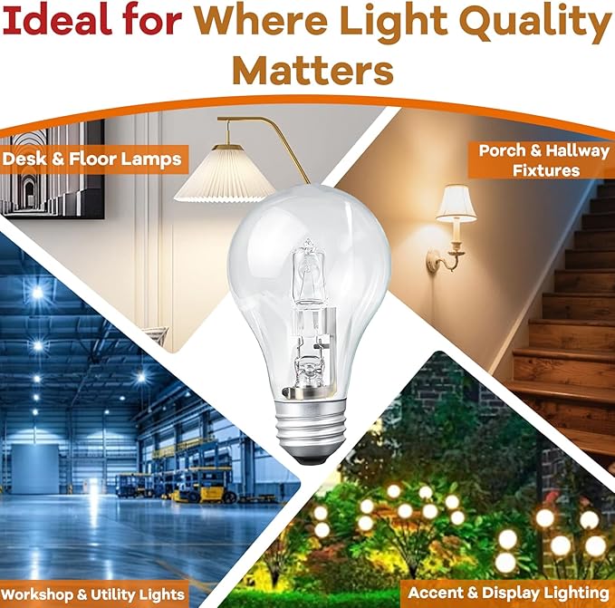 6-Pack 78796&043168787963 Halogen Light Bulbs, 43W A19 E26 Base 120V, 60W Equivalent, Replacement Bulbs for Table Lamps & Enclosed Fixtures