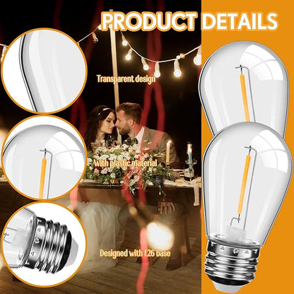 Mudder 60 Pack Light Bulbs 1w Replacement LED Light Bulbs S14 Shatterproof Waterproof String Lights Outdoor Indoor LED Lights Patio Bulb, E26 110v Regular Base(Warm White,60 Pack)