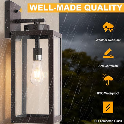 20" Large Dusk to Dawn Outdoor Wall Lantern with Closed Bottom - Oil Rubbed Bronze Outdoor Porch Lantern Wall Mounted, Waterproof Modern Outside Wall Sconce Coach Lamp for House, E26, 2 Packs
