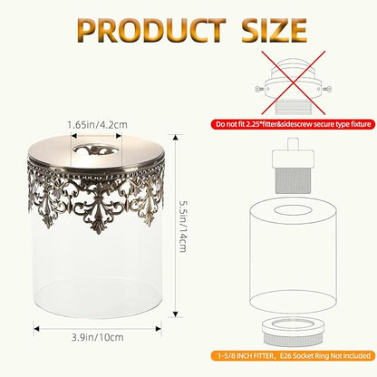 1 Pack Clear Glass Lamp Shades with Decorative Pattern, 1-5/8 inch Fitter, Cylinder Glass Shade Covers Replacement Globe for Pendant Light fixtures Floor lamps Wall Sconces