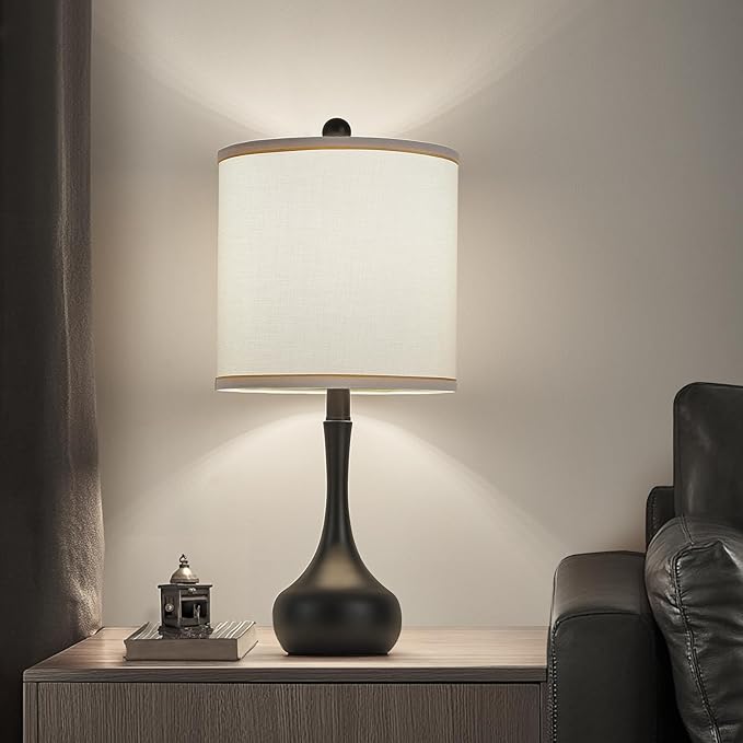 23" Farmhouse Table Lamp Set of 2, Black Metal Modern Bedside Lamps for Living Room, 3 Color Temperature Rustic Table Lamps for Bedroom, Night Stands, Dorm,Office, Home Décor (Bulb Included)