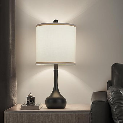 23" Farmhouse Table Lamp Set of 2, Black Metal Modern Bedside Lamps for Living Room, 3 Color Temperature Rustic Table Lamps for Bedroom, Night Stands, Dorm,Office, Home Décor (Bulb Included)
