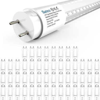 Sunco Lighting 50 Pack T8 LED 4FT Tube Light Bulbs Ballast Bypass Fluorescent Replacement 5000K Daylight, 18W, Clear Cover, Retrofit, Single Ended Power (SEP), Commercial Grade - UL, DLC 50 Pack