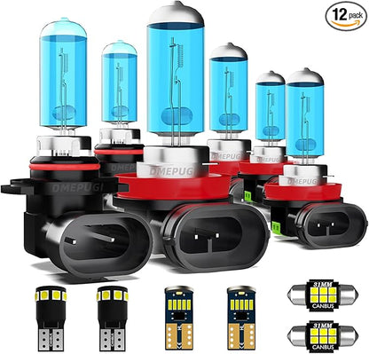 HeadLights Bulbs Compatible With Honda Civic 2014-2015 Coupe 9005/HB3/H10 High Beam + H11/H8/H9 Low Beams + H11 Fog Lights + Interior Bulbs Package + License Plate Lights, Pack of 12