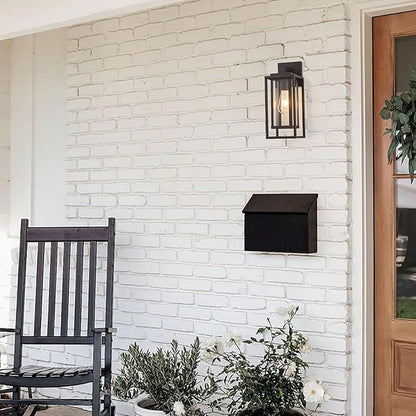 14" Outdoor Wall Light Fixtures Waterproofed Exterior Lantern W/Sturdy Rectangular Double Cage In Old Rust&Clear Tempered Glass,Sconce Mounted For House Patio,Front door,Porch,Yard, Lighting 2Pack