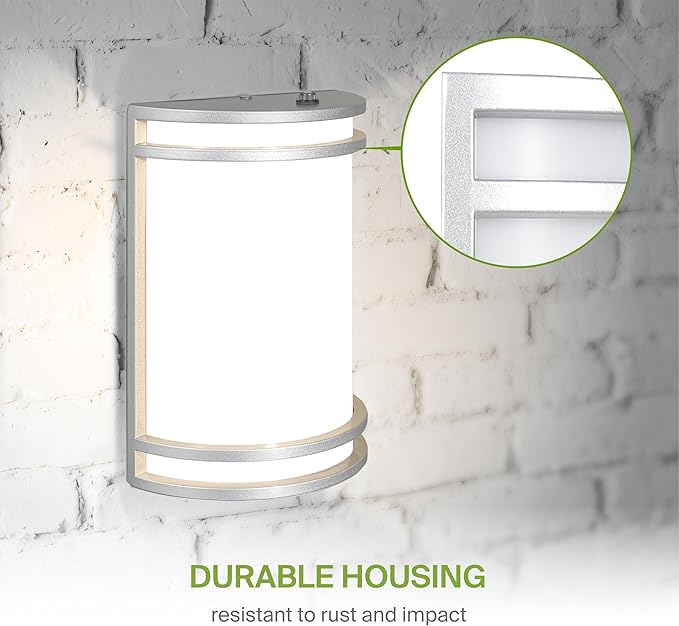 ASD 10 Inch LED Dusk to Dawn Outdoor Wall Mount Light Fixture - Brushed Nickel Modern Wall Sconce Lighting with Photocell - 120-277V 15W 3000/4000/5000K Adjustable - Front Door & Patio, ETL
