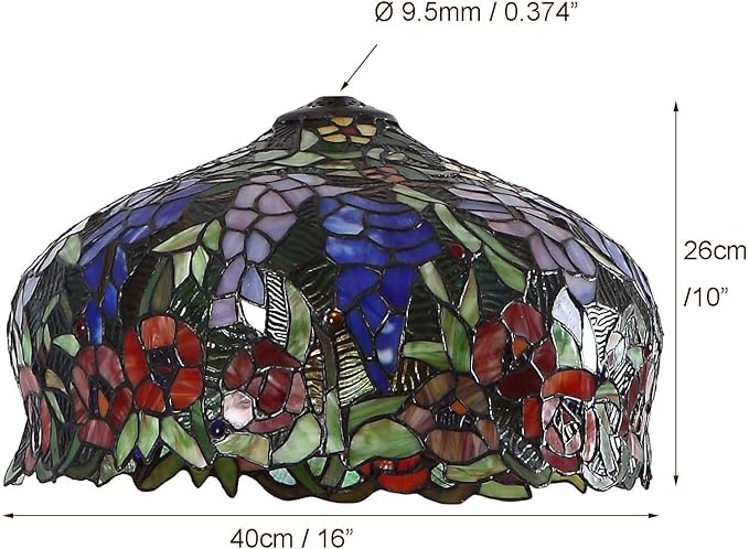 Bieye S10557 Tiffany-Style Stained Glass Lampshade - Elegant Wisteria and Rose Flower Design - 16-inch Wide, 10-inch High