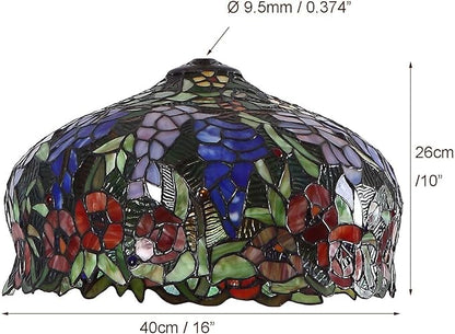 Bieye S10557 Tiffany-Style Stained Glass Lampshade - Elegant Wisteria and Rose Flower Design - 16-inch Wide, 10-inch High