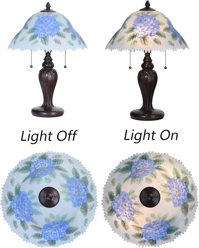 Bieye L10780 Hydrangea Flower Hand-Painted Glass Table Lamp with Metal Base, Blue, 13" W x 19" H