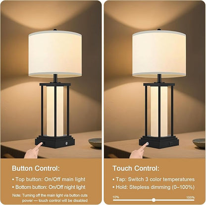 26.8‘’ Modern Table Lamps, Bedside Lamps, Night Stand Lamp, Table Lamp with USB Port, Elegant Lamps for Bedroom, 3 Color Temperatures, Stepless Dimming(Bulbs Included) - 1 Pack