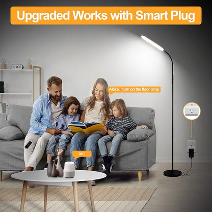 Floor Lamp 2 Pack, 18W 1800LM Bright LED Floor Lamp with 2 Remotes & Works with Smart Plug, Dimmable Timing Eye Caring Standing Reading Floor Lamps for Living Room Bedroom Office