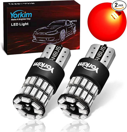 Yorkim 194 LED Bulb Red Error Free T10 Led Bulb168 LED Bulb for Interior Dome Map Door Courtesy Trunk License Plate Lights, 168 192 2825 W5W Bulbs Replacement for 12V Car, Pack of 2