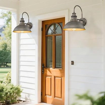 Outdoor Barn Light Fixture, 11.4 Inch Farmhouse Exterior Vintage Wall Mount Lighting, Anti-Rust Waterproof Industrial Outside Wall Sconces for House Porch Patio Garage Yard (Vintage Bronze, 6 Pack)