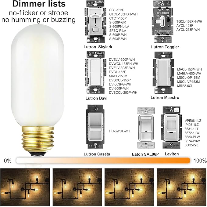 Leools E26 LED Bulb 6W Equivalent e26 led Bulb 60 Watt Warm White 2700K Frosted Glass Dimmable E26 Edison Bulb AC120V 600lm Tubular T14 LED Bulb for Pendant, Sputnik, Pack of 6.