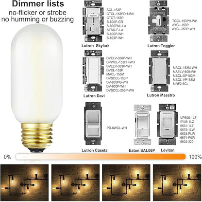 Leools E26 LED Bulb 6W Equivalent e26 led Bulb 60 Watt Warm White 2700K Frosted Glass Dimmable E26 Edison Bulb AC120V 600lm Tubular T14 LED Bulb for Pendant, Sputnik, Pack of 6.