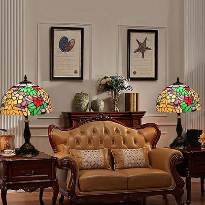 Tiffany Table Lamp for Living Room,Camellia Flower Stained Glass Lamp Shades for Bedside Nightstand Table LampsW/LED Bulb,12X12X19 Inch Tall Home Office Reading Dining Room Desk Lamps
