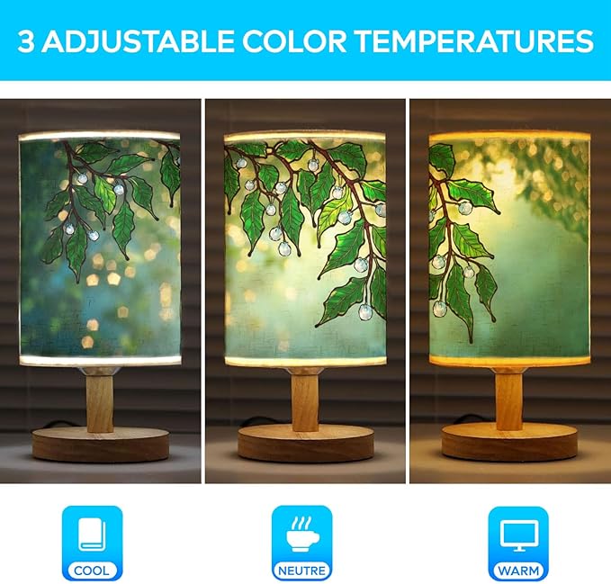 Mistletoe Tree Table Lamp LED 3-Color Pressed Bedside, Mistletoe Tree Shade Lamp with Wood Base for Bedroom Living Room Desk Office