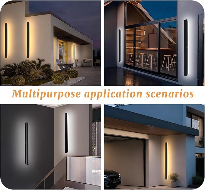 Modern Black Outdoor Wall Lights for House 59.1" Garage Exterior Lighting Fixtures LED IP65 Outdoor Wall Light Dimmable 3000K-6000K Long Strip Anti-Rust Wall Lamp for Patio Passage Porch
