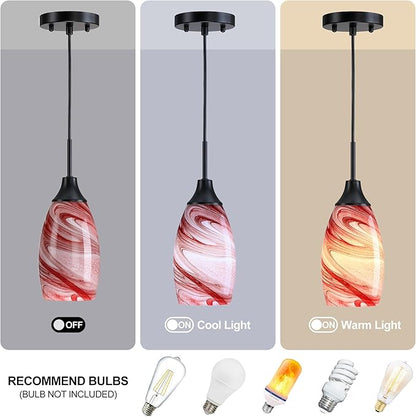 Mini Glass Pendant Light 4.72" with Handblown Burgundy Marble Art Glass Hanging Light 1-Pack Oval Ceiling Hanging Light Fixture for Dining Room Kitchen Island Cafe Foyer Hallway