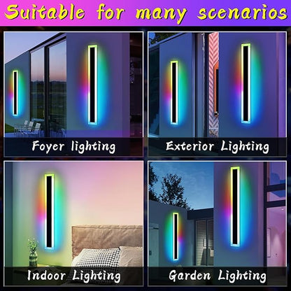 Widened 2 Pack Modern RGB Outdoor Wall Lights, 47.2inch 10 Colors Dimmable LED Wall Mount Sconces, 41W, IP65 Waterproof, Long Linear Garage Lighting Fixtures for Garden, Yard, House