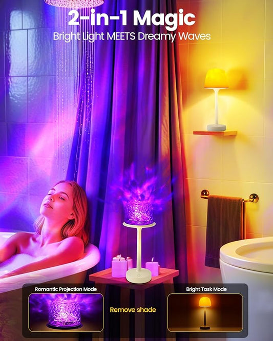 Shower Lamp Waterproof Bathroom Light with 16 Color Ocean Wave Projector, Rechargeable Shower Lights for Inside Shower with Touch & Remote Control, Ocean Waterproof Lamp for Inside Shower/Bathroom