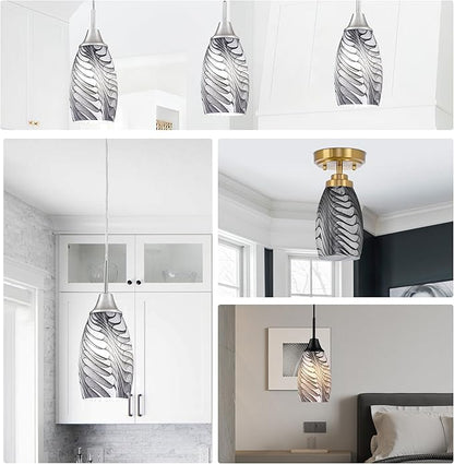 Black Gray Oval Glass Lamp Shade Only Art Marble Glass Light Shades for Kitchen Island pendant Lights Covers Light Fixture Replacement for Mini Pendant Ceiling Lights Chandelier 1pack