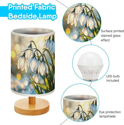 Snowdrop Table Lamp LED 3-Color Pressed Bedside, Snowdrop Shade Lamp with Wood Base for Bedroom Living Room Desk Office TL01