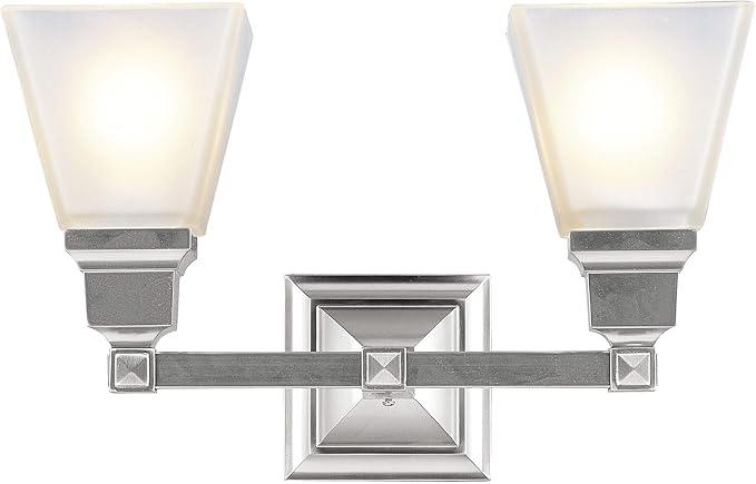 Livex Lighting 1032-91 Mission 2 Light Vanity Brushed Nickel with Frosted Glass, 15 x 7.75 x 9.5