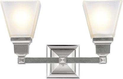 Livex Lighting 1032-91 Mission 2 Light Vanity Brushed Nickel with Frosted Glass, 15 x 7.75 x 9.5