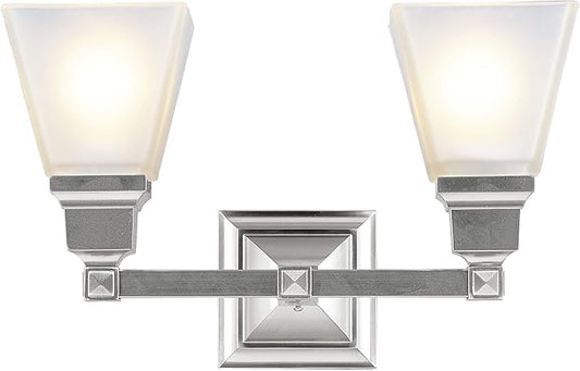 Livex Lighting 1032-91 Mission 2 Light Vanity Brushed Nickel with Frosted Glass, 15 x 7.75 x 9.5