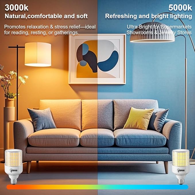70W LED Corn Light Bulb, 700W Equivalent 9100LM, 3000K Warm White, Waterproof & 90% Energy Saving, E26/E39 Base Outdoor Light Bulbs for Garage, Factory, Shop (2-Pack)