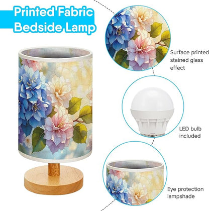 Hydrangea Table Lamp LED 3-Color Pressed Bedside, Hydrangea Shade Lamp with Wood Base for Bedroom Living Room Desk Office